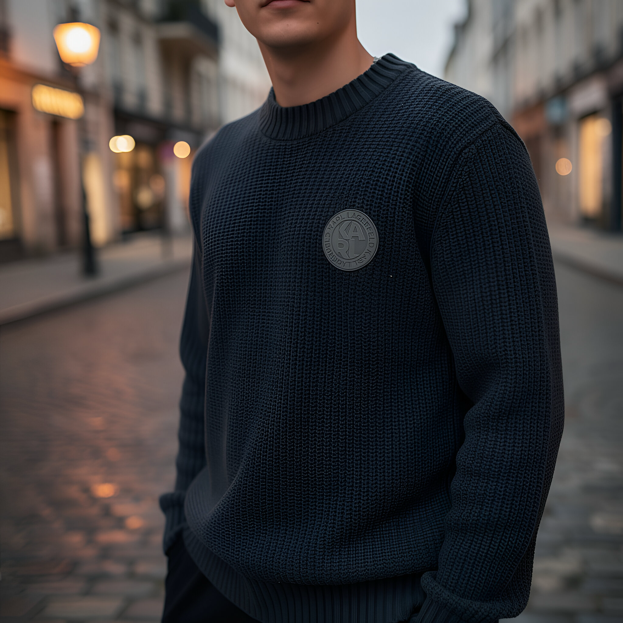 Karl Lagerfeld Rib Knit Sweater — Black